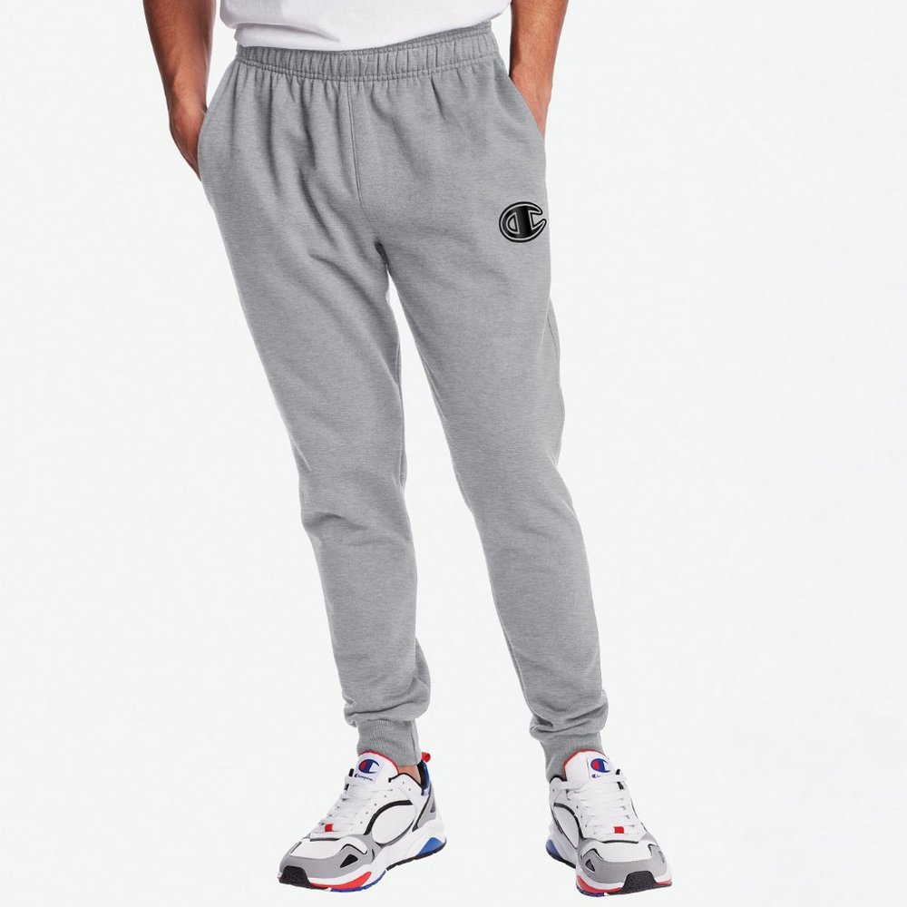 NEW Champion Joggers Pants Men's Fleece Sweatpants Powerblend Logo Print Gray